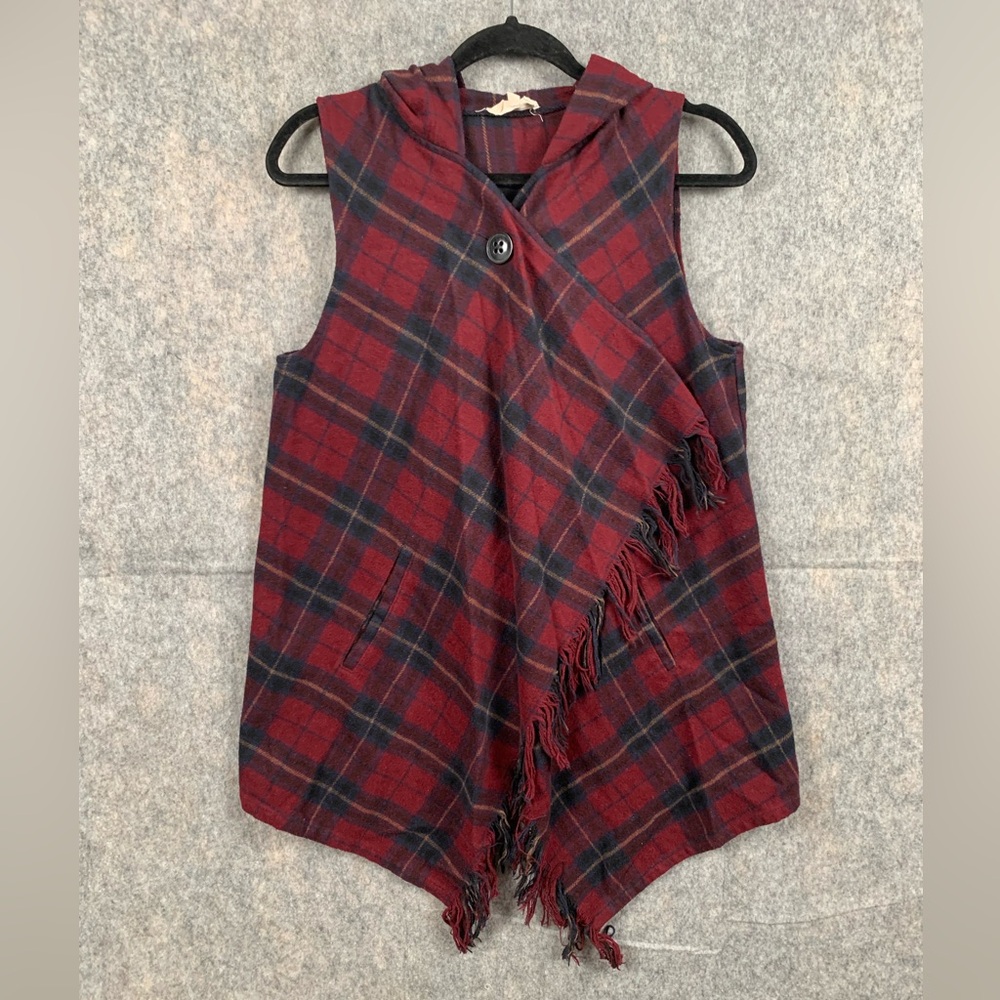 Jolt Womens Size Small Hoodie Lagenlook Plaid Cape Red‎